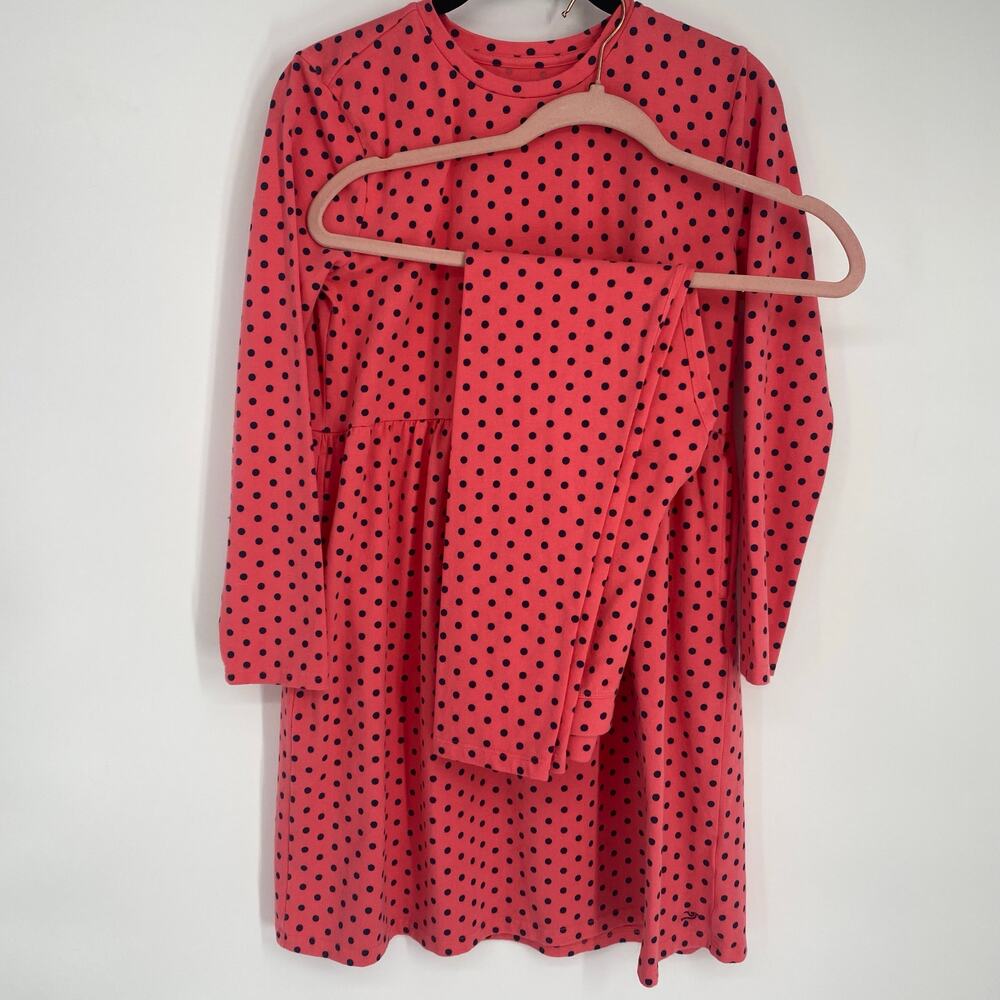 Vineyard Vines Dress & Leggings Girls Large Salmon & Black Polka‎ Dot Preppy
